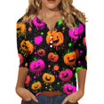 thumbnail image 3 of 3/4 Sleeve Tops for Women Funny Ghost Pumpkin Tunic Casual Dressy Blouse Casual Funny Halloween Party Shirts, 3 of 6