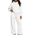 thumbnail image 3 of Womens Fall Outfits Nelozsy Fashion Woman Hooded Solid Long Sleeve Blouse Long Pants Elastic Waist Sets White M, 3 of 9