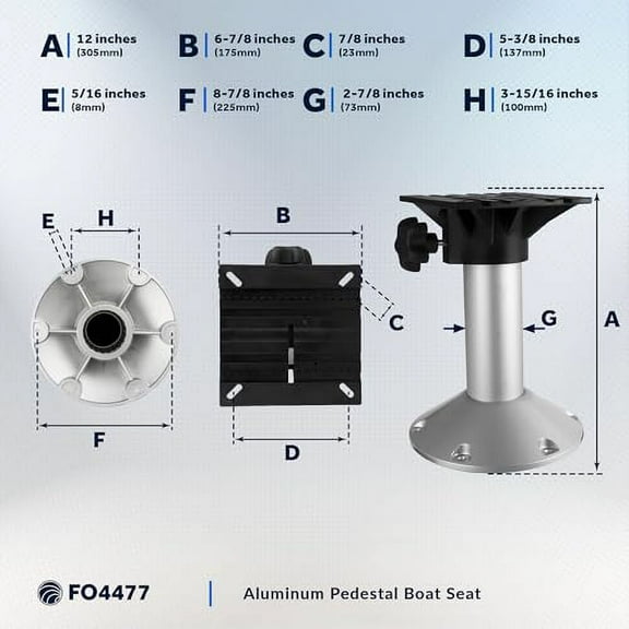 Five Oceans Boat Seat Pedestals, Pedestal Boat Seat Base, Fixed Height 12 Inches, 360 Degree Seat Base Rotation, Premium Marine-Grade Aluminum with E-coating Finish, Pontoon Fishing Boat - FO4477