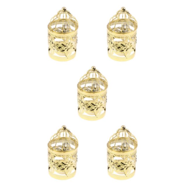 Guardoinrt Electroplated Metal Birdcage Shape Tea Light B- Candle Holder Gold Type E 5Set