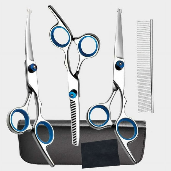 Titanium Coated Professional 6 in 1 4CR Stainless Steel Dog Grooming Scissors with Safety Round Tip, Heavy Duty Pet Grooming Scissor for Dogs, Cats and Other Animals