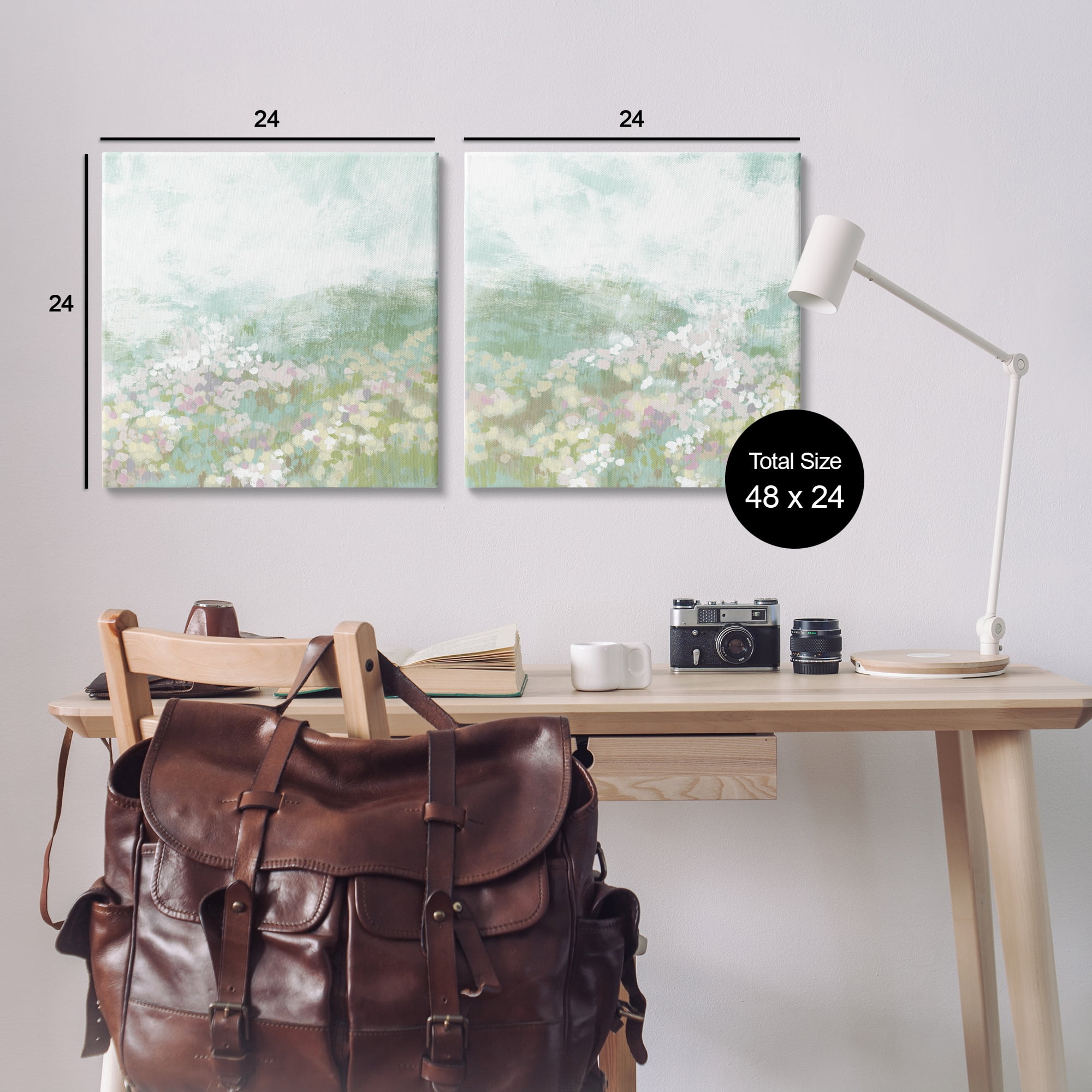 Stupell Industries Muted Pastel Flower Field Landscape & Nature Painting Wrapped Canvas Art Print Wall Art, 24 x 24, Set of 2