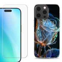 For iPhone 16 Pro Phone Case Cover, Shockproof Case with Tempered Glass Screen Protector, by OneToughShield - Glowing Rose