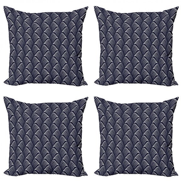 Ambesonne Geometric Throw Pillow Cover 4 Pack, Vintage Ocean Waves, 16", Dark Blue Cream
