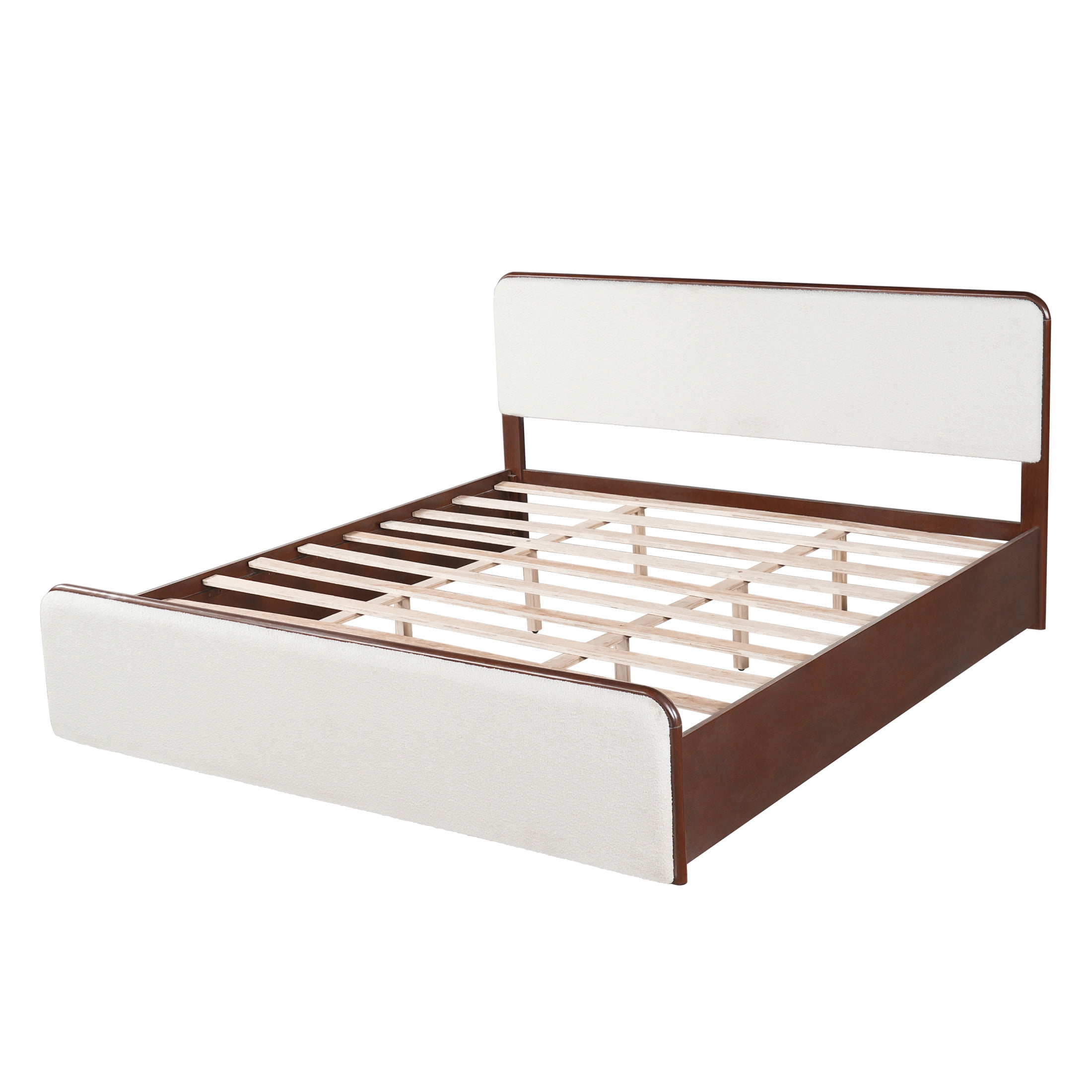 Christopher Knight Home Modern King Wood Bed Frame with Upholstered Headboard and Footboard, Walnut