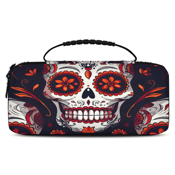 Herdesigns Sugar Skull Mexican Floral Skeleton Carrying Case for Nintendo Switch 2 with 20 Game Card Slots, Portable Travel Carry Case for Accessories and Console