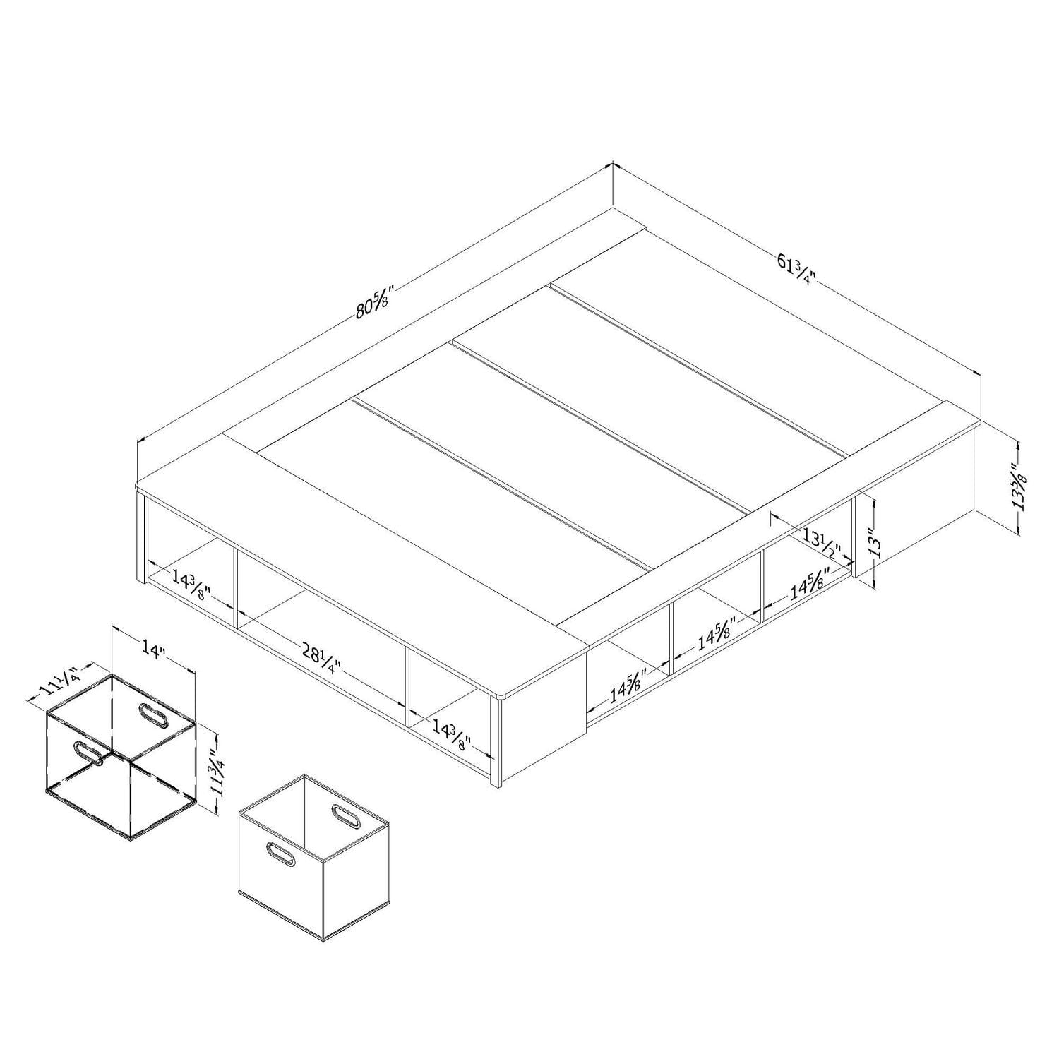 South Shore Versa Queen Storage Platform Bed with Wicker Baskets, in Winter Oak