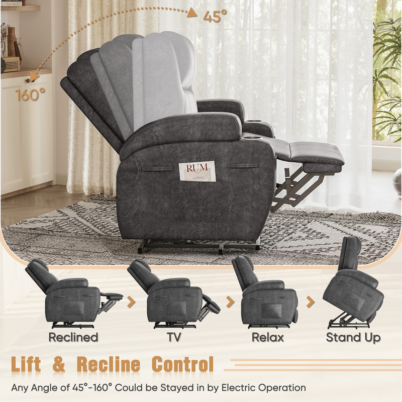 Homall Power Lift Recliner Chair Massage Designed Leathaire Fabric Single Sofa Specifically for Nursing,Black
