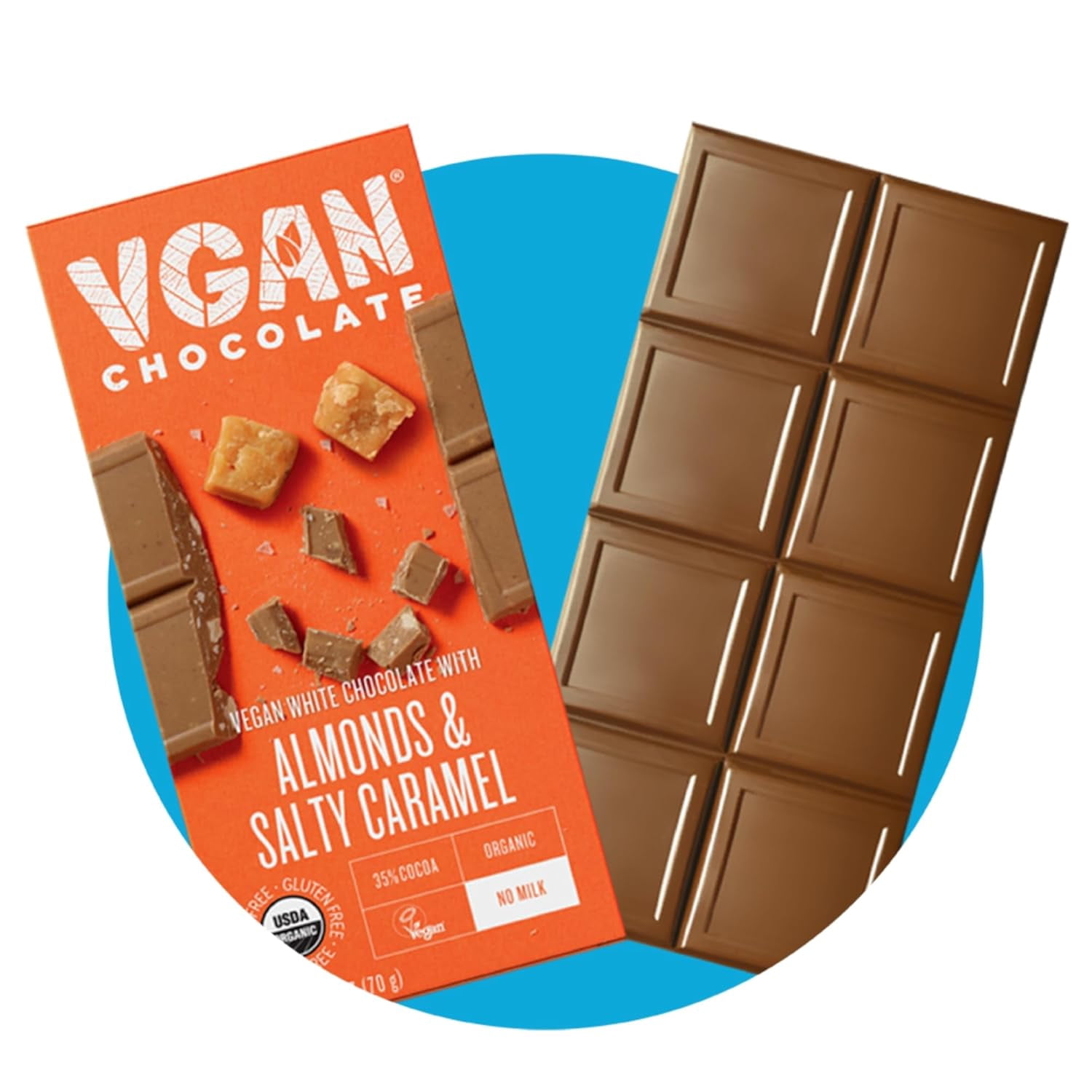 (Pack Of 6) VGAN Chocolate Bar White Almond Salted Caramel 2.46 Oz