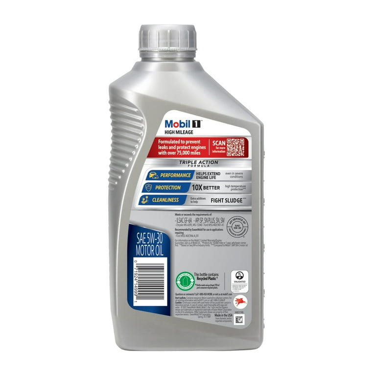Mobil 1 High Mileage Full Synthetic Motor Oil 5W-30, 1 Quart Mobil 1 High Mileage Full Synthetic Motor Oil 5W-30, 1 Quart