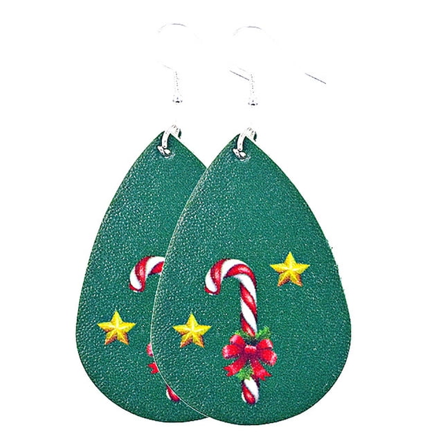 Christmas Faux Leather Earrings Santa Xmas Tree Snowman Earrings Dangle Earrings