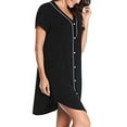 thumbnail image 4 of Hanerdun Women Nightgown Sleepshirt Female V-Neck Button Pajamas Dress Black M, 4 of 6