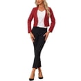 thumbnail image 2 of Abrigo de mujer INSPIRE CHIC de cuero sintético, sin cuello, abierto al frente, chaquetas de moto estilo biker M en rojo vino, 2 of 6
