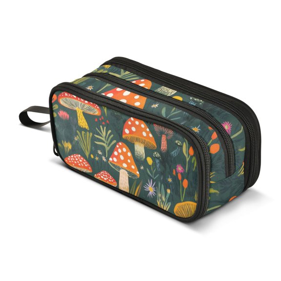 FORMRS Pencil Case with 3 Compartments Zipper Pouch, Elementary School Level and up, Orange Mushroom