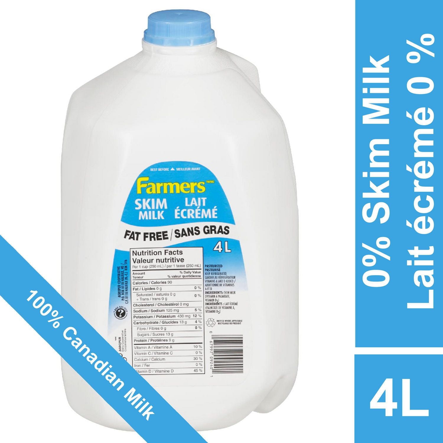 Farmers Skim 0% Milk, 4 L Jug
