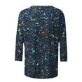 thumbnail image 5 of Womens Plus Size 3/4 Sleeve T-Shirts Glitter Printed Tops Loose Henley Neck Blouses Holiday Party Casual Outfits (S, Navy), 5 of 5