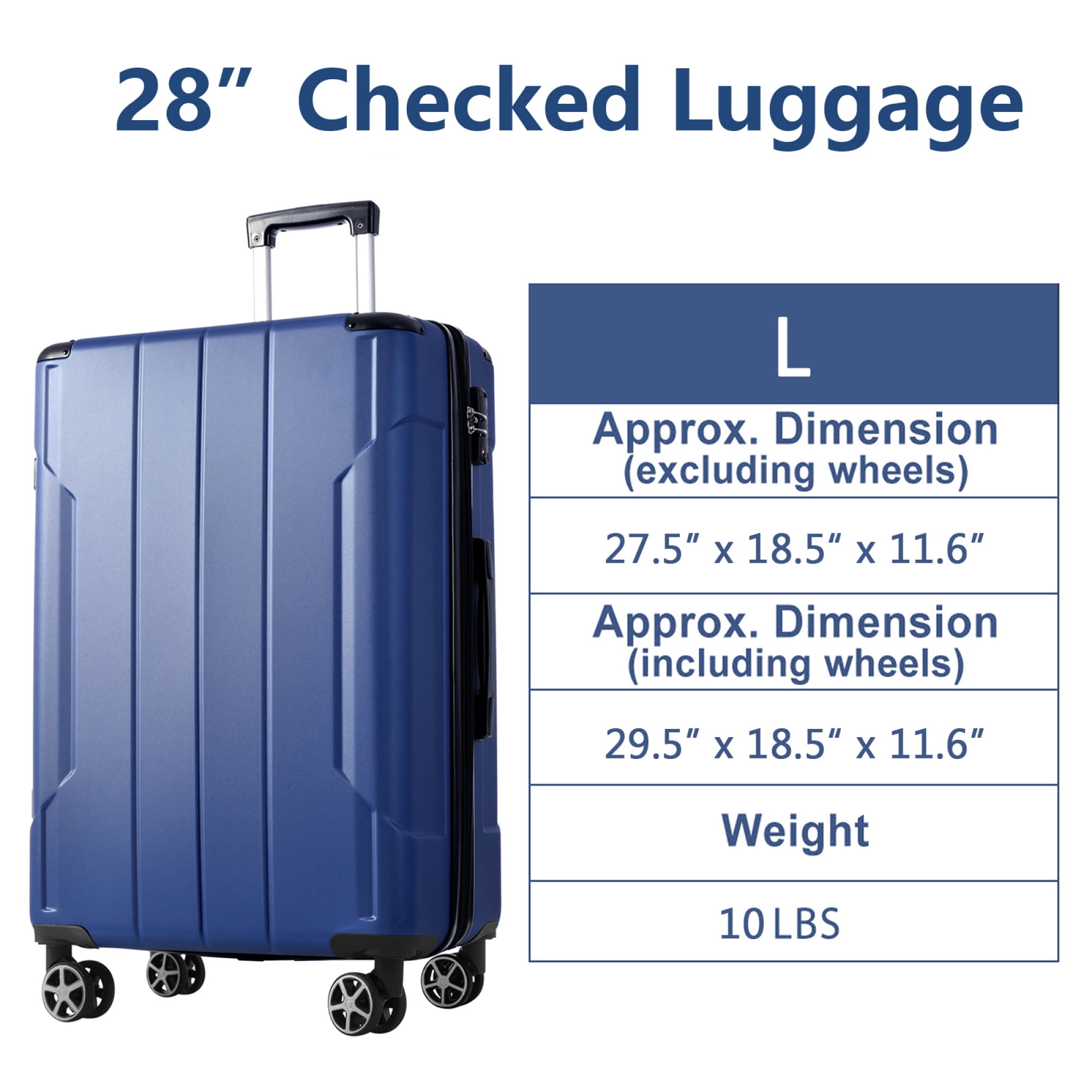 Hardshell Luggage, Lightweight Durable ABS Suitcases with Double Wheels, Expandable 28-inch Checked Luggage