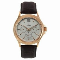 Titan Neo Men's Analog Watch – Grey Dial, Brown Leather Strap, Multifunction Quartz Movement, Day/Date/24-Hour Sub Dials, 9.9mm Round Case