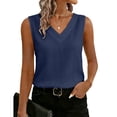 thumbnail image 2 of Womens Dressy Business Tank Tops V Neck Casual Cami Sleeveless Camisole Blouses Summer Basic Tank Shirt Dark Blue XL, 2 of 6