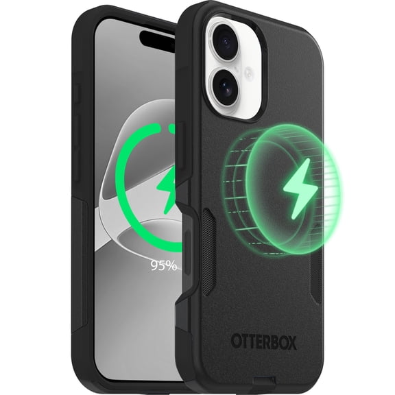 OtterBox iPhone 16 Commuter Series MagSafe Case - Thin & Tough, Dual Layer with Port Protection and Built-In Anchors - Black