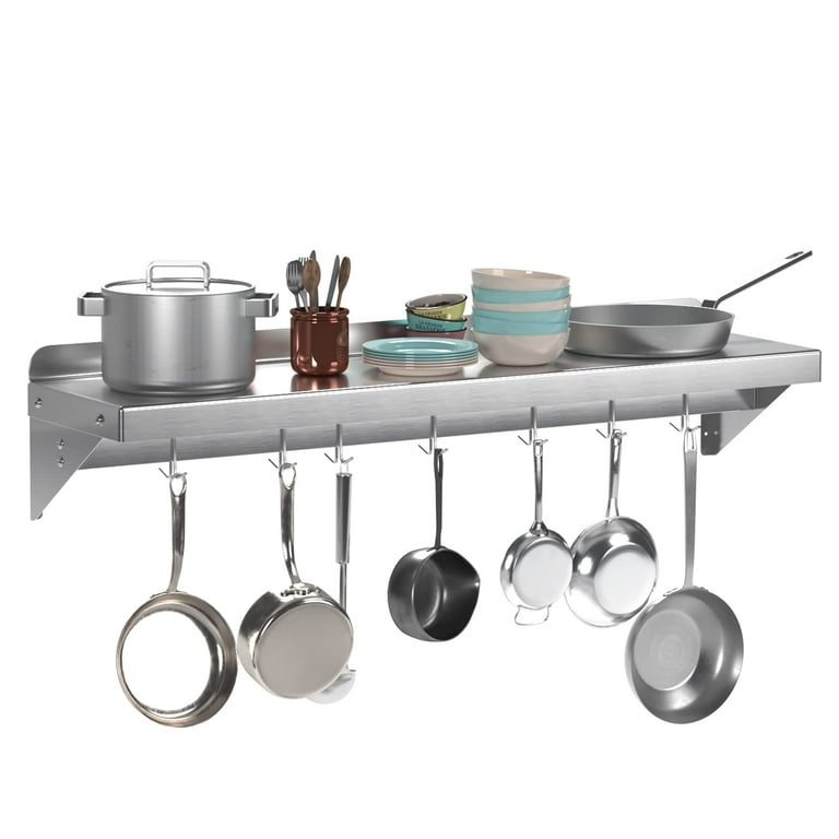 Kitchen Tek 430 Stainless Steel Wall Mounted Pot Rack - with Shelf