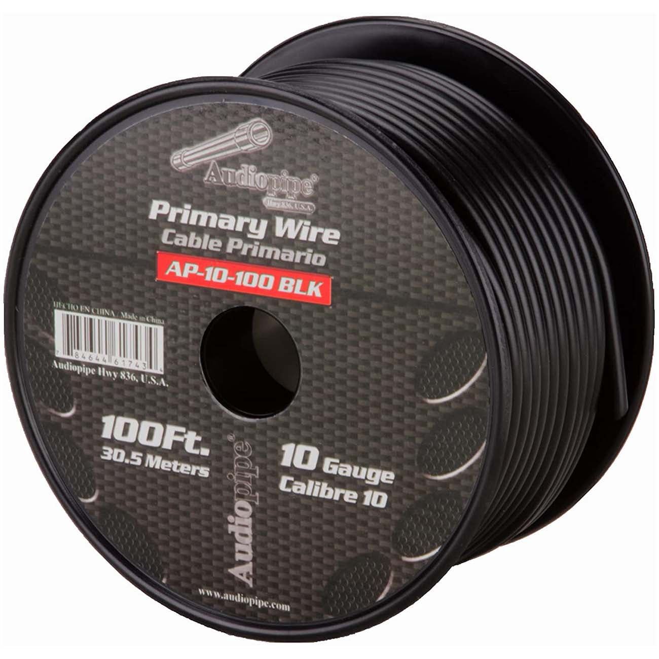 &nbsp;Audiopipe AP10100BK 100 ft. 10 Gauge Primary Automotive Wire, Black Insulated Copper Power Wire for Car Audio, Amplifier and Electrical Wiring
