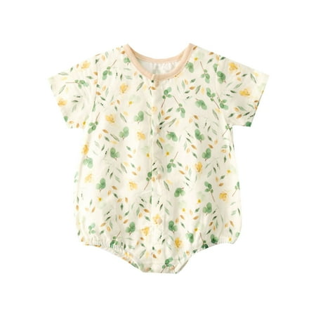 Baby Romper Floral Short Sleeve Romper Onesie Bodysuit Jumpsuit Outfits Onesies Boy Green 9 Months-18 Months