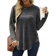thumbnail image 2 of gakvbuo Plus Size Pullover Sweaters For Women Long Sleeve Sweatshirts Fall Tunic Tops Women Casual Long Sleeve Solid Shirts Lightweight Round Neck Button Down Tunic Tops, 2 of 9