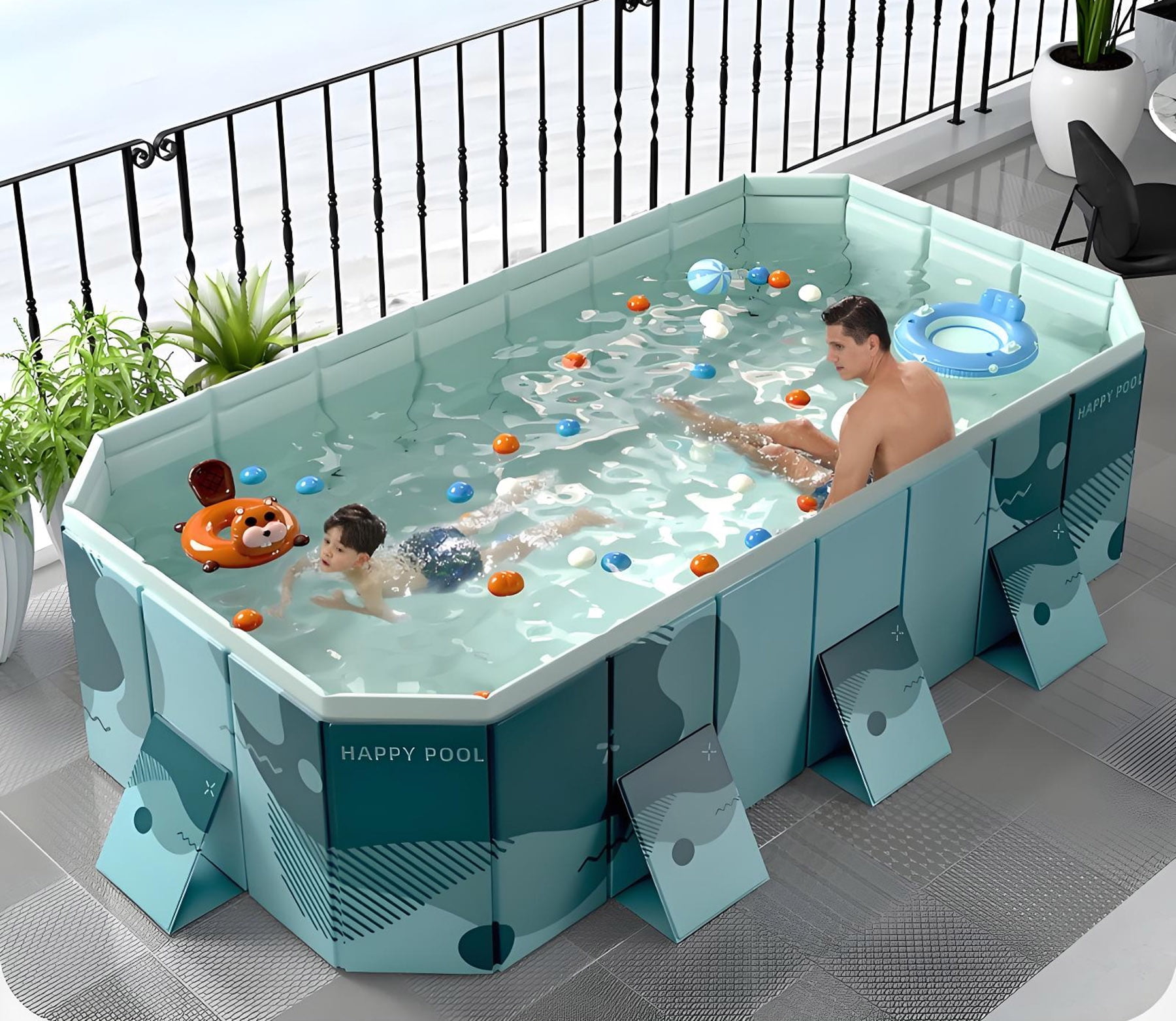 YYW 113in Foldable Swimming Pool for 1-8 People,Non-Inflatable Above Ground Pool on Clearance(Green)