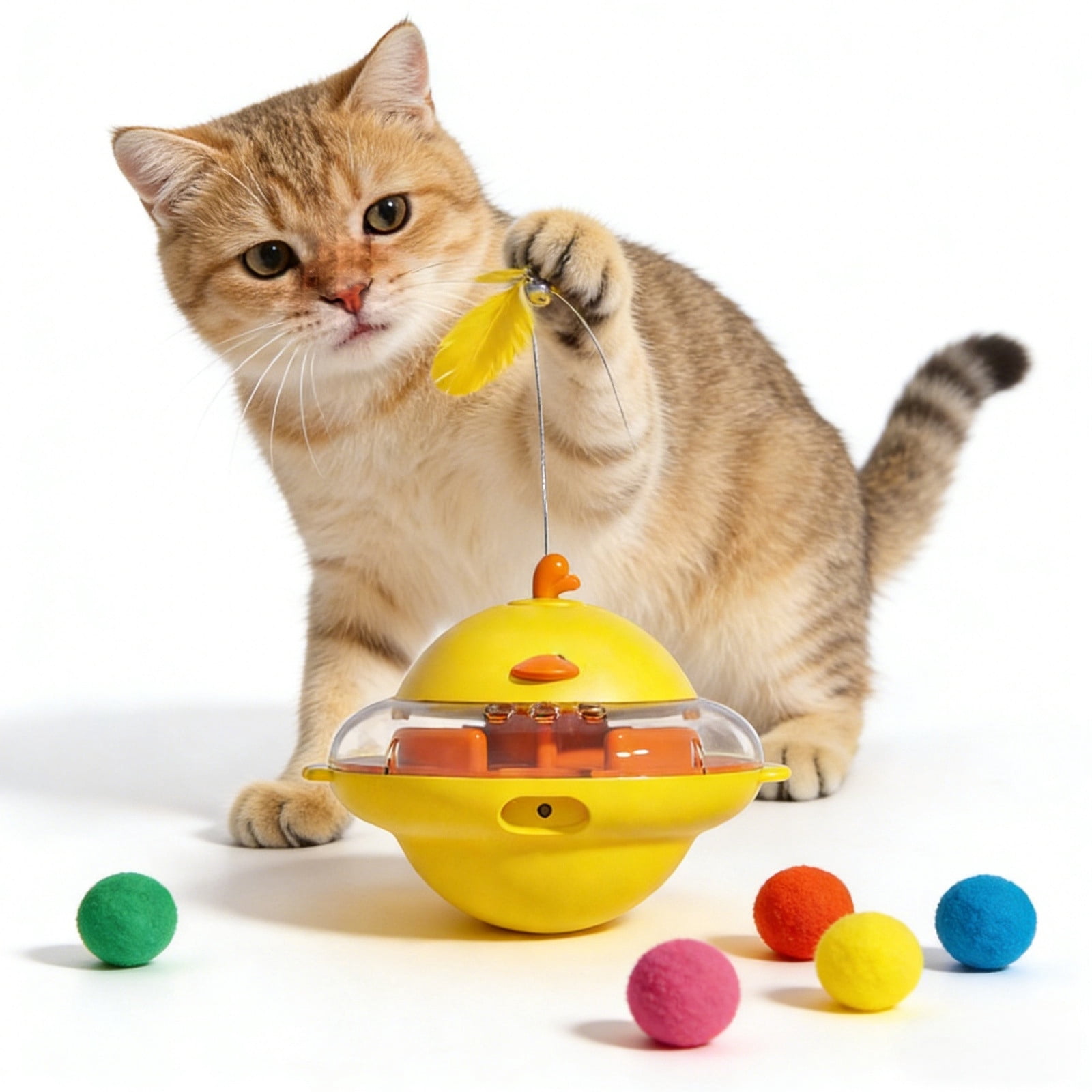 Interactive Cat Toy with Automatic Rotation and Dispenser for Indoor Entertainment and Exercise