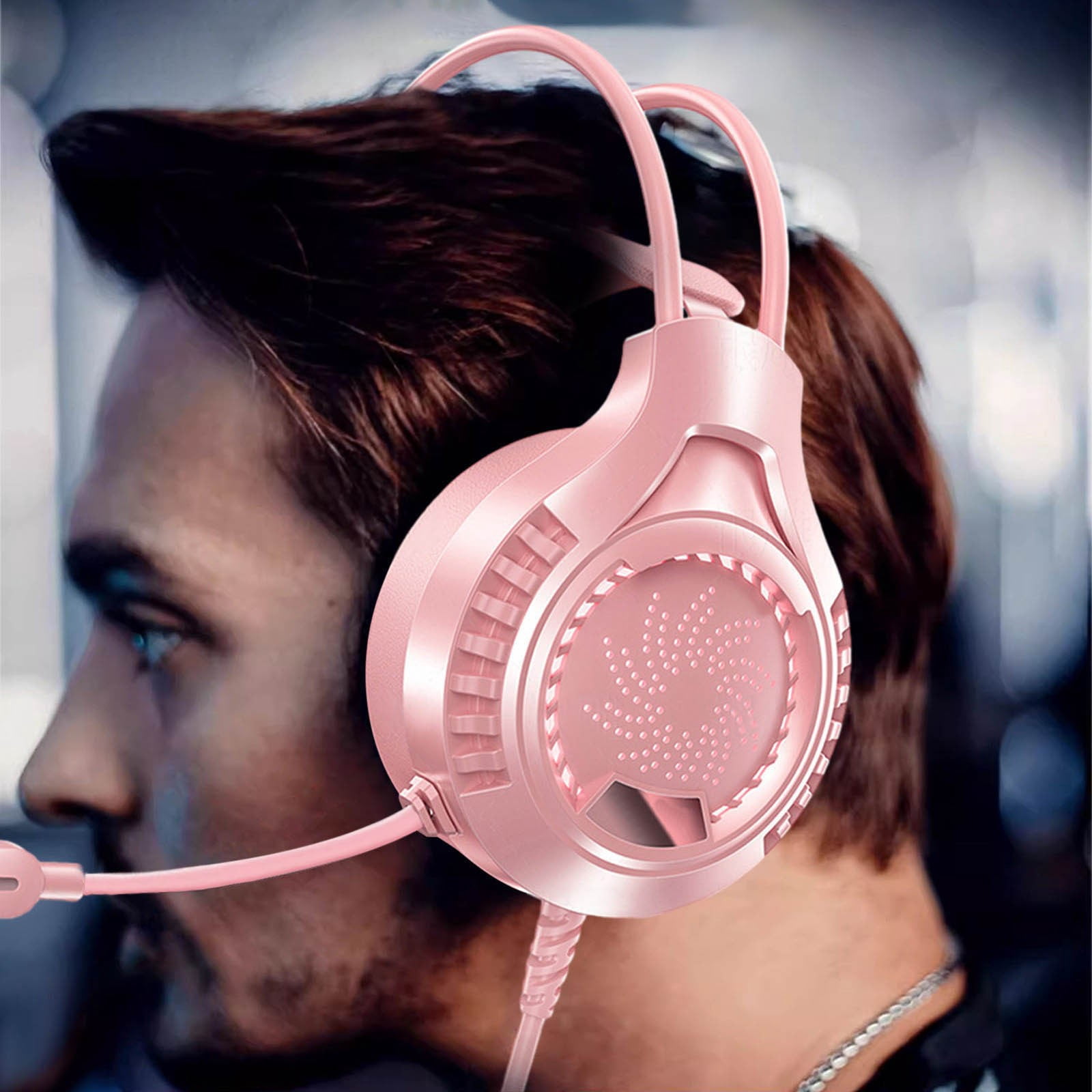Gaming Headphones Wired Earphones, Illuminated 3.5mm USB Computer Headset with Noise Reduction Microphone, Adjustable Comfortable Headband for Gaming Work Study
