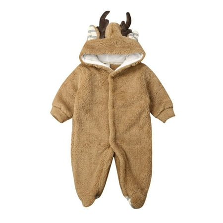 

Caitzr Baby Girls Boys Hooded Romper Winter Cartoon Deer Jumpsuit Long Sleeve One-piece Christmas