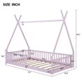 thumbnail image 4 of IVV Floor Bed, Twin Size House Bed with Fence and Roof, Solid Construction, Easy Assembly, Pink, 4 of 9