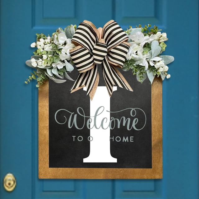Señal De Bienvenida De Guirnalda Placa decorativa para puerta con 26 letras, adornos de madera para jardín, señal de bienvenida para puerta (I) Wdftyju Libre de BPA