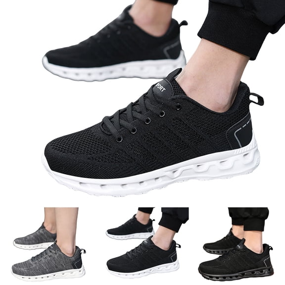 Dakaela Men's Non Slip Running Shoes Lightweight Breathable Walking Sneakers Cushion Athletic Gym Tennis Shoes for Men Black 7.5