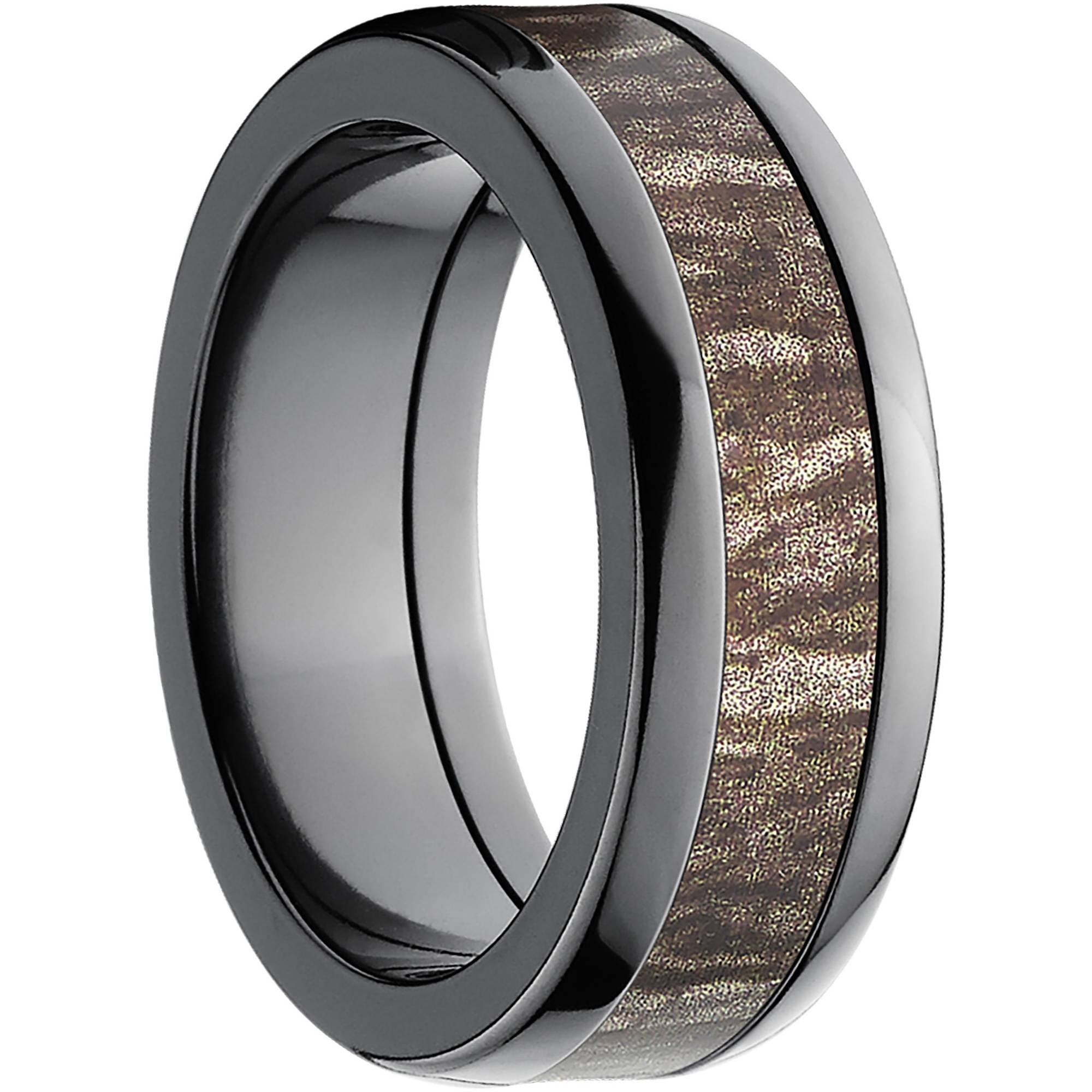 Bottomland Men's Camo Black Zirconium Ring with Polished Edges and Deluxe Comfort Fit