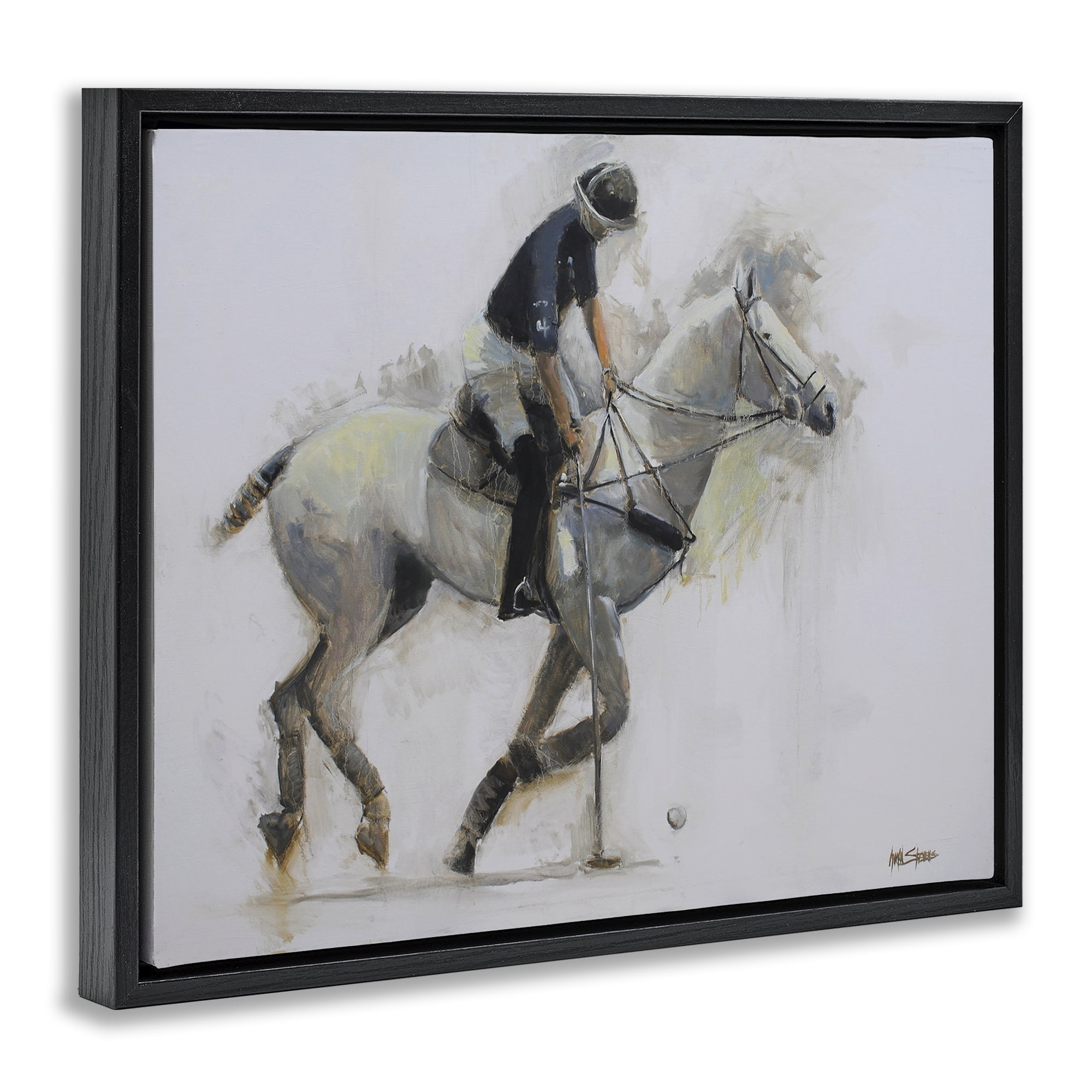 Stupell Industries Polo Rider in Motion Black Framed Floater Canvas Wall Art, design by Jadei Graphics