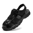 thumbnail image 5 of Hicooer GOOHIK Mens Closed Toe Sandals, Sport Sandals Casual Leather Handmade Sandals Adjustable Fisherman Beach Sandals For Outdoor Walking Driving Black, 5 of 6