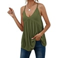 thumbnail image 3 of Women Bulid in Bra Casual Flowy Adjustable Spaghetti Strap Tank Top Army Green XS, 3 of 9