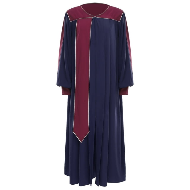 Haitryli Adults Women Choir Robe Color Block Zipper-up Clergy Confirmation Baptism Robe Church Costume NavyBlue XXL