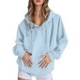 thumbnail image 2 of Drop Shoulder Hoodie 2025 Plain Basic Long Sleeve Hooded Sweatshirt Pullover Casual Streetwear Hoodies for Women, 2 of 6