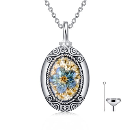Forget Me Not Flower Urn Neckalce for Ashes 925 Sterling Silver Memorial Keepsake Pendant Cremation Jewelry Memorial Gifts for Women