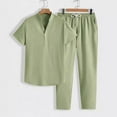 thumbnail image 2 of USNSM Men's Short Sleeve Outfits Solid Color Henley Shirt and Pants Set Casual 2 Pieces Summer Tracksuits with Pockets Green XXXL, 2 of 7