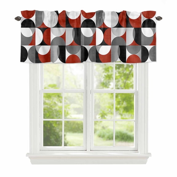 Valance Curtains for Windows Mid Century Geometric Kitchen Curtians Window Treatment Abstract Modern Red Topper Curtain Rod Pocket Valances for Kitchen Bathroom Living Room 42x12in
