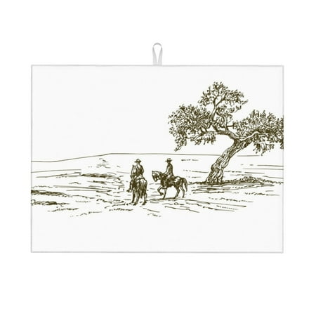 

Adobk Cowboys Riding A Horse Near A Tree Print Microfiber Dish Drying Mat Baby Bottle Drying Mat Kitchen Counter Dish Mat Super Absorbent