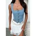 thumbnail image 3 of Women Denim Crop Vest Y2k Button Down Sleeveless Crop Top Jean Tank Top Slim Backless Corset Top Smocking Vest Blue L, 3 of 8