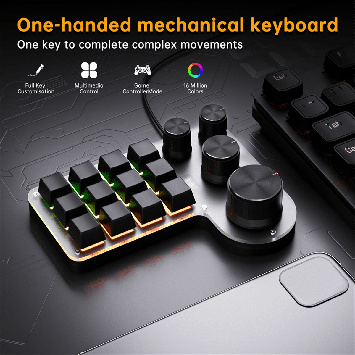 Custom Macro Keyboard 12 Keys 4 Knobs Mini USB Mechanical Keyboard Programming Macro Gaming Keypad Black