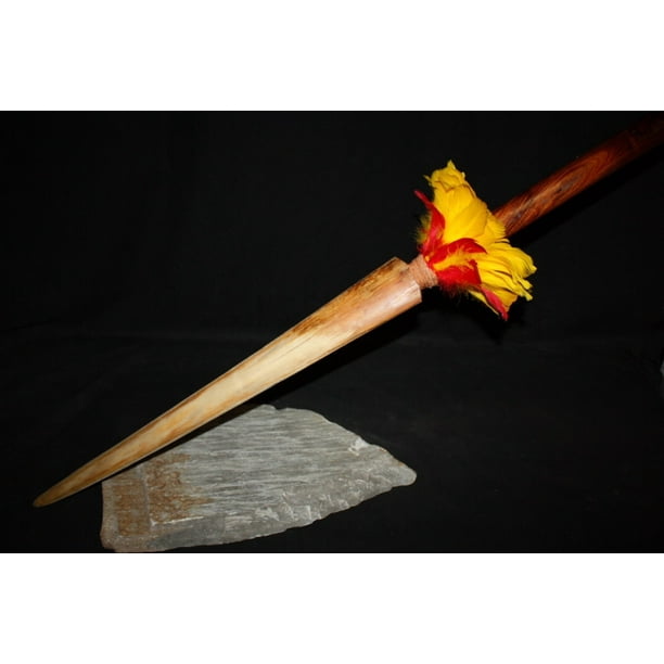 Thick Koa Spear 54" w/ Marlin Bill Red/Yellow Feathers koa888H
