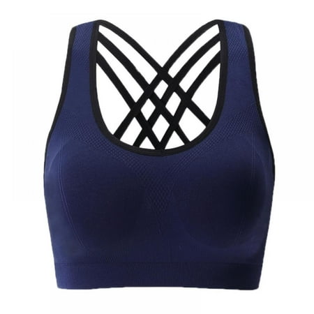 

Spdoo Sports Bra for Women Criss-Cross Back Padded Strappy Yoga Bra Blue L