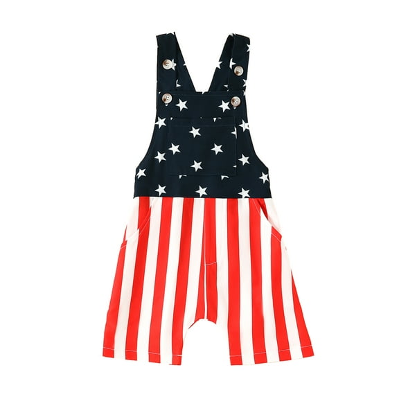 BemeyourBBs Toddler Baby Boy Girl 4th of July Outfit American Flag Overalls Kids Memorial Day Independence Day Outfit Baby Girl Boy Summer Clothes Stars Stripes Romper Suspender Jumpsuit with Pocket